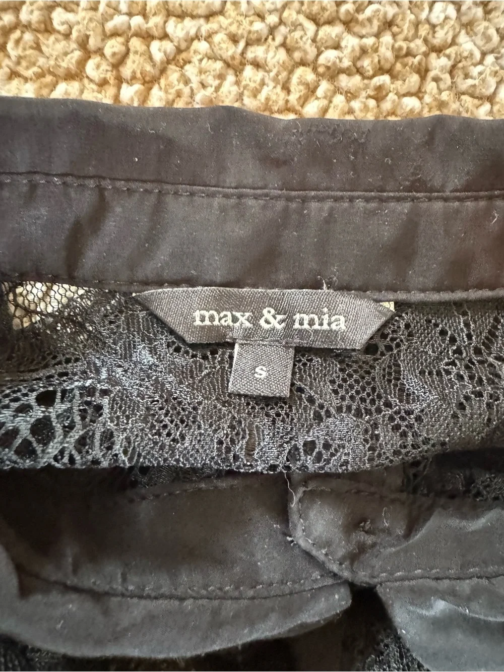 Max & Mia Black Sheer Lace Button Down Blouse Size S